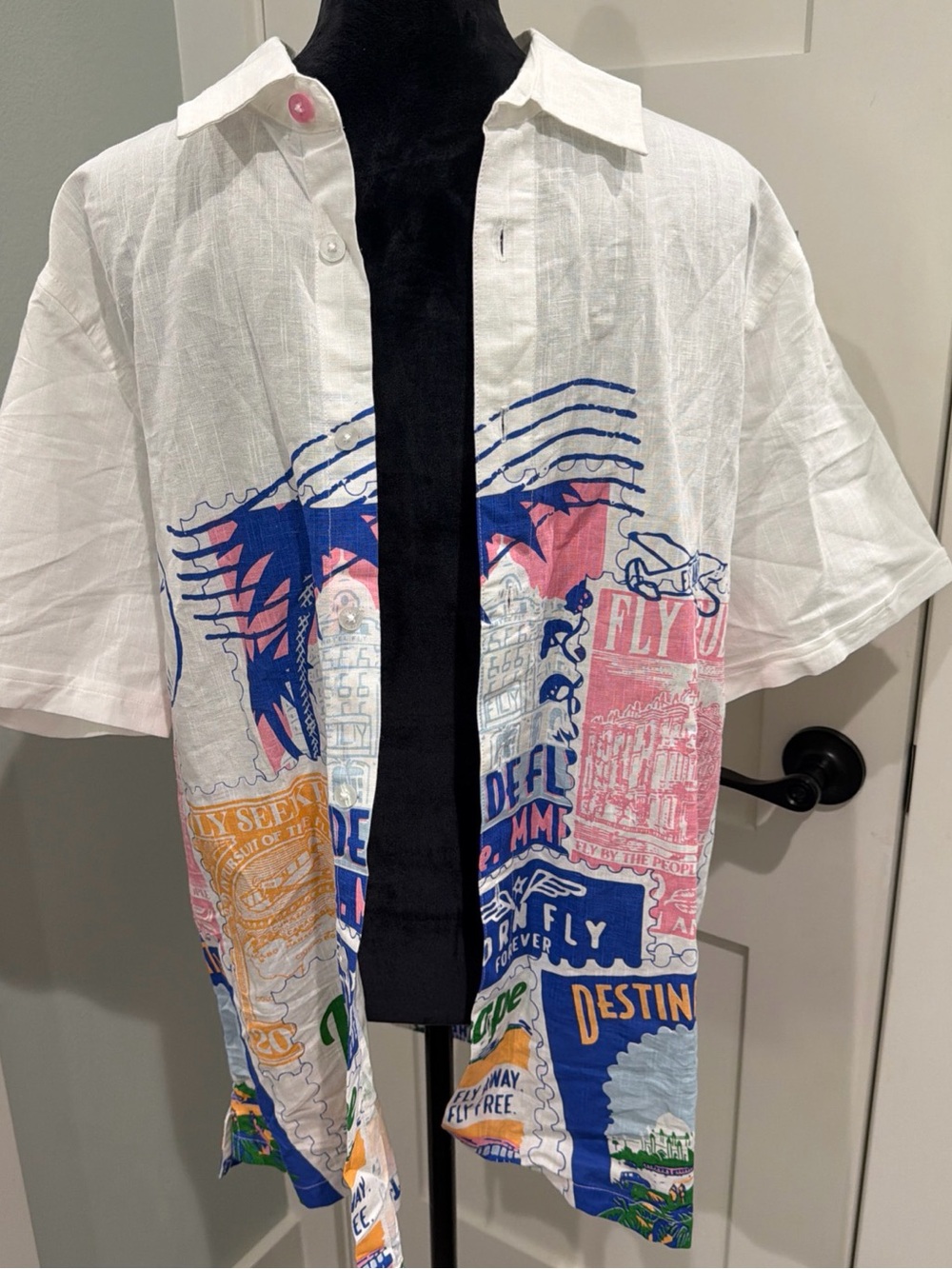 Born Fly Forever Vaca Graphic Print Linen Cotton Button Short Sleeve India L